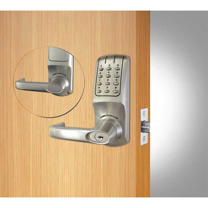 Codelocks keypad lock on wood door