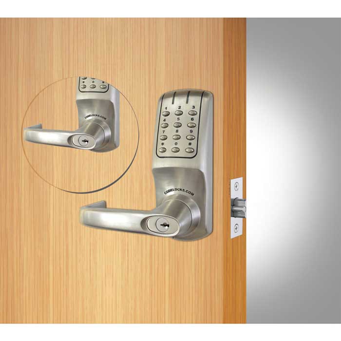 Codelocks keypad lock on wood door