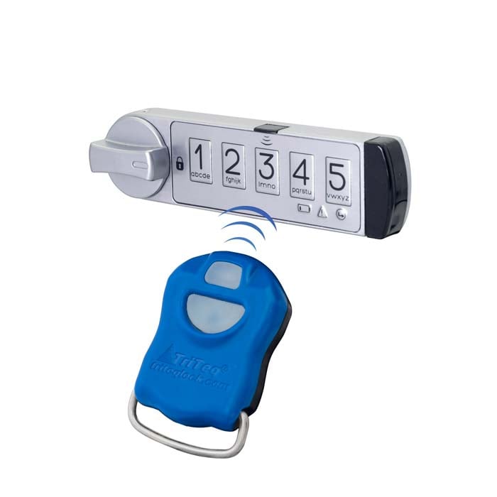 MicroIQ key fob pointing at MicroIQ lock
